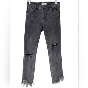 Black Grunge Distressed Straight Leg Alt E-Girl Goth Fringe Hem High Rise Jeans